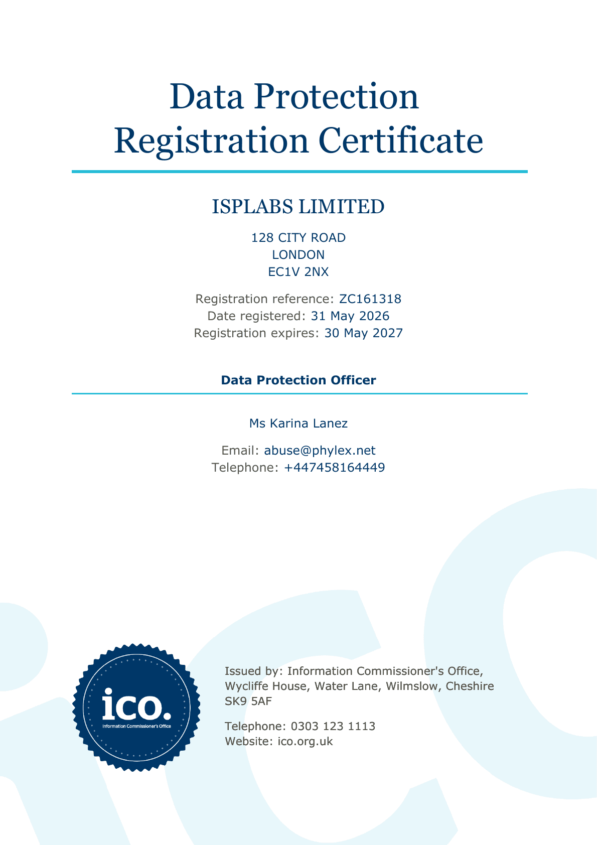 ICO registration certificate preview